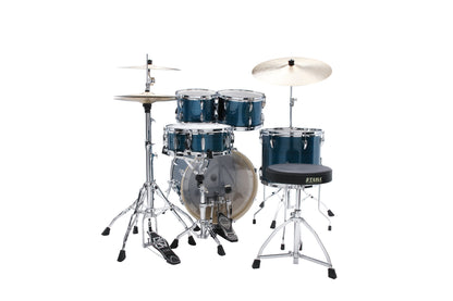 TAMA Imperialstar Drum Set 5 teilig - Hairline Blue/Chrom HW + MEINL Cymbals HCS Cymbal Kit/Stage Master Double-Braced Hardware Kit