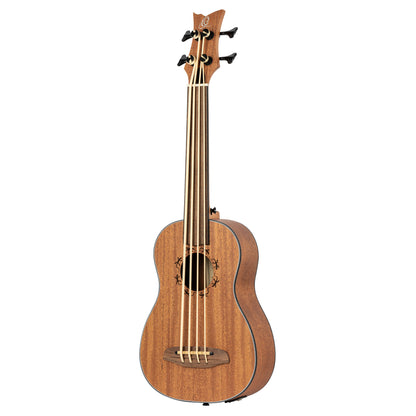 ORTEGA Lizard Serie Short Scale Fretless Uke Bass 4 String - Mahogany Natural + Bag