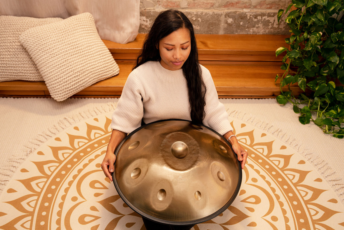 MEINL Sonic Energy Sensory Handpan Stainless Steel C# Minor 9 Notes 432 Hz - Vintage Gold