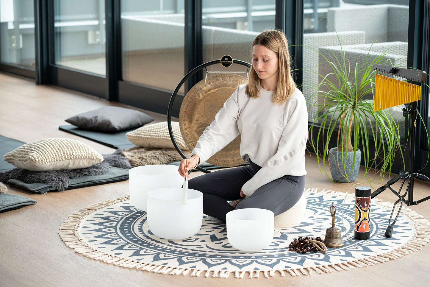 Meinl Sonic Energy Meditation Rug - Navy Blue / Floral Design
