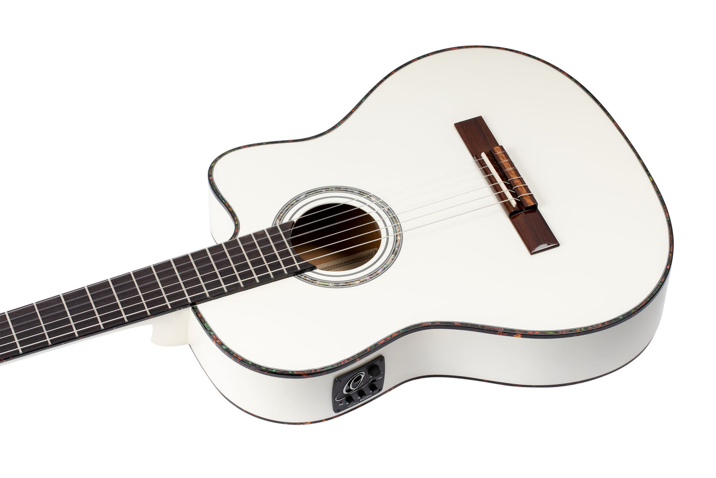 ORTEGA Family Series Pro Classical Guitar 4/4 Thinline Body Slim Neck - White + Bag