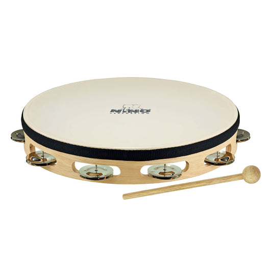 NINO Percussion Headed Wood Tambourine - 10"