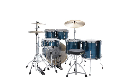 TAMA Imperialstar Drum Set 6 pcs - Hairline Blue/Chrome HW + MEINL Cymbals HCS Cymbal Kit/Stage Master Double-Braced Hardware Kit