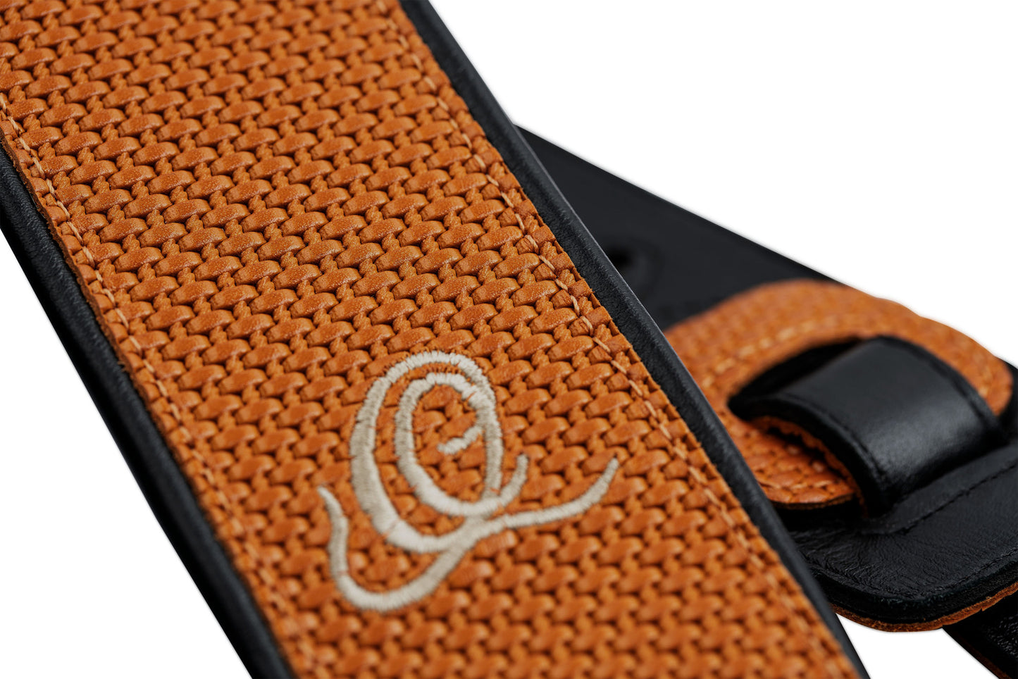ORTEGA Genuine-Leather Guitar-Strap - Orange Braid