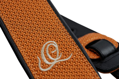 ORTEGA Genuine-Leather Guitar-Strap - Orange Braid