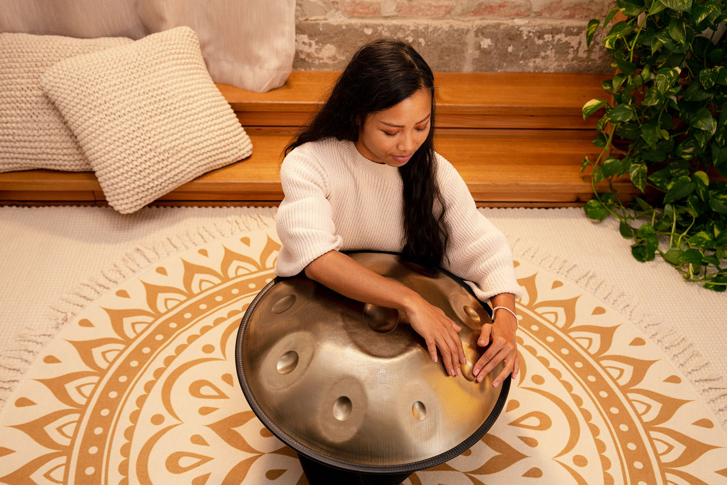 MEINL Sonic Energy Sensory Handpan Stainless Steel C# Minor 9 Notes 432 Hz - Vintage Gold