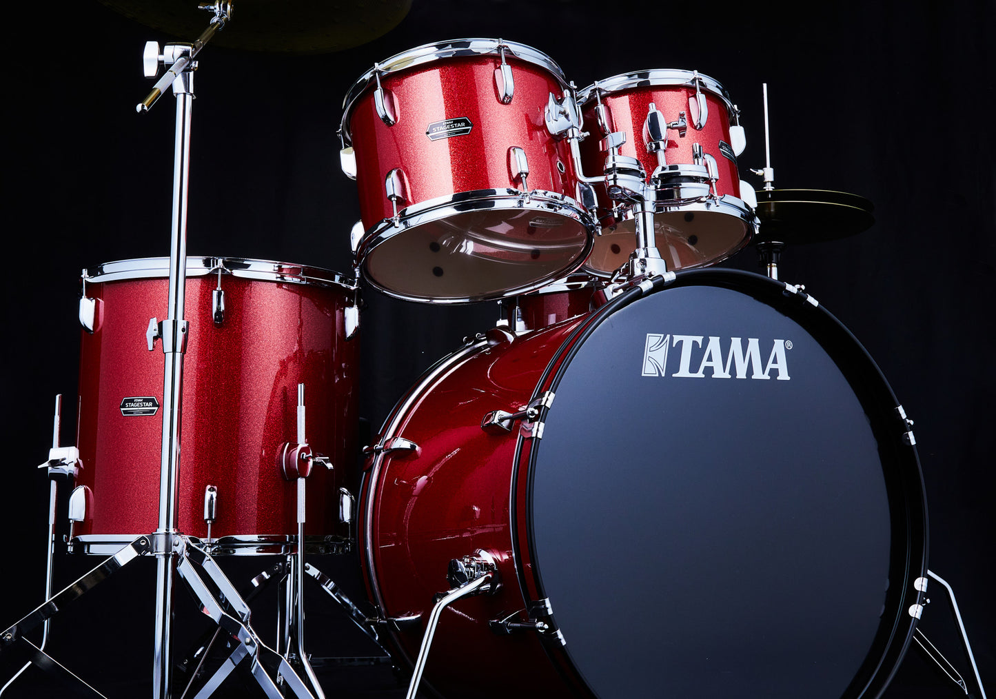 TAMA Stagestar Drum Set 5 teilig (22" BD) - Candy Red Sparkle/Chrom HW + MEINL Cymbals BCS Cymbal Set
