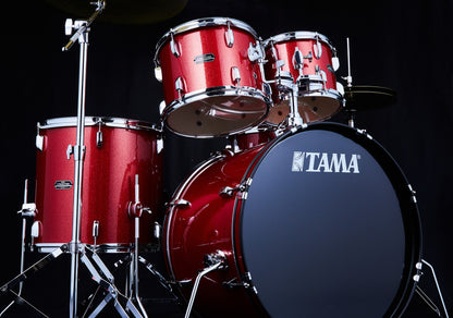 TAMA Stagestar Drum Set 5 teilig (22" BD) - Candy Red Sparkle/Chrom HW + MEINL Cymbals BCS Cymbal Set