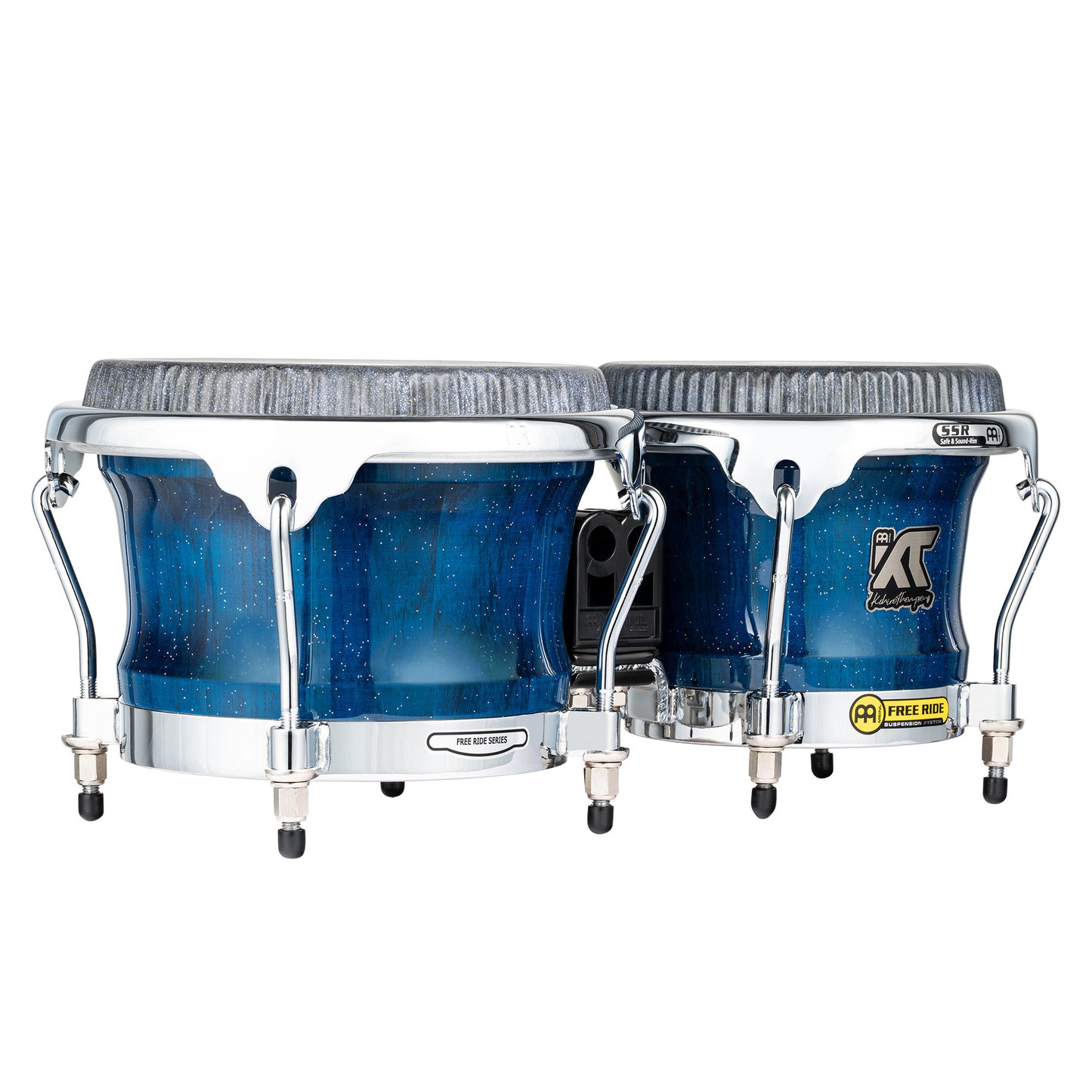 MEINL Percussion Artist Series Bongo William "Kachiro" Thompson, REMO® Black Calfskin Skyndeep Heads - 7" & 8 1/2" Blue Wave