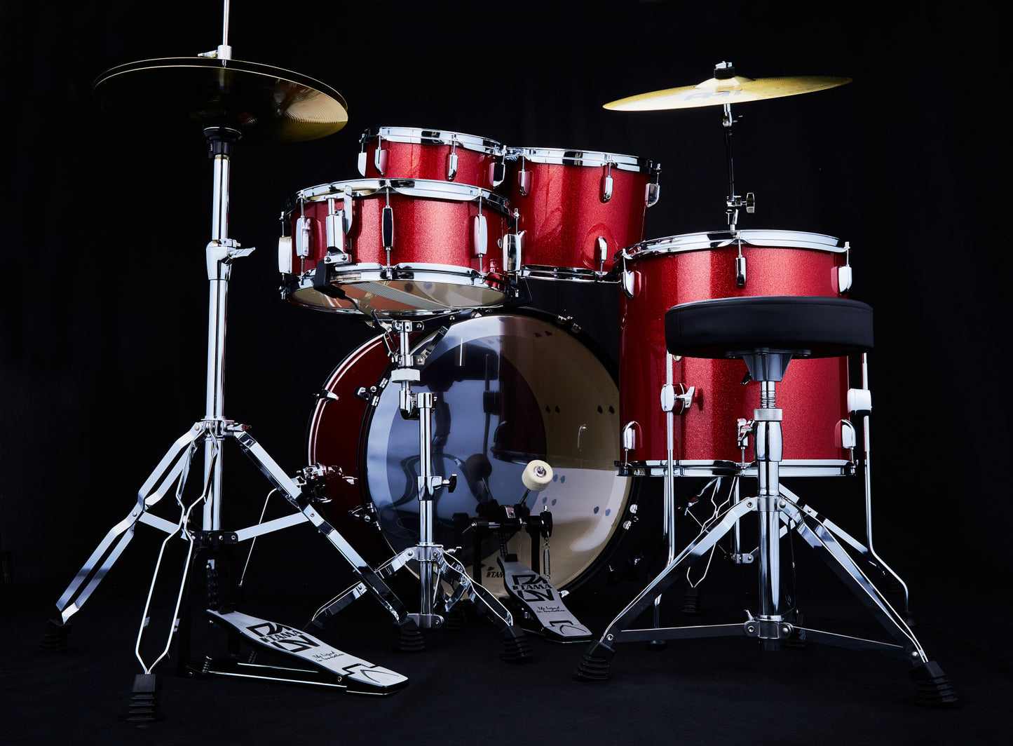 TAMA Stagestar Drum Set 5 teilig (22" BD) - Candy Red Sparkle/Chrom HW + MEINL Cymbals BCS Cymbal Set