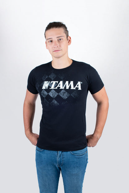 TAMA T-Shirt in schwarz mit Checkered Tee Print