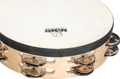 NINO Percussion Double Row Headed Wood Tambourine - 8” Natural