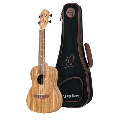 ORTEGA Timber Serie Konzert Preamp Ukulele 4 String Lefty - Zebrawood Natural + Bag