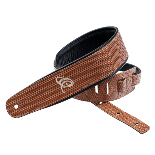 ORTEGA Echtledergitarrengurt - Tan Braid