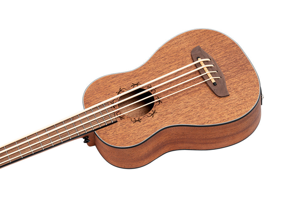 ORTEGA Lizard Series Short Scale Uke Bass 4 String Lefty - Acacia Natural + Bag