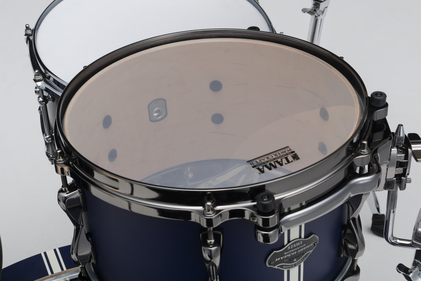 TAMA Superstar Hyper-Drive Duo Kit 4pcs - with 14" x 10" Duo Snare - Satin Blue Vertical Stripe / Black Nickel HW