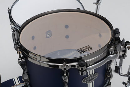TAMA Superstar Hyper-Drive Duo Kit 4pcs - with 14" x 10" Duo Snare - Satin Blue Vertical Stripe / Black Nickel HW
