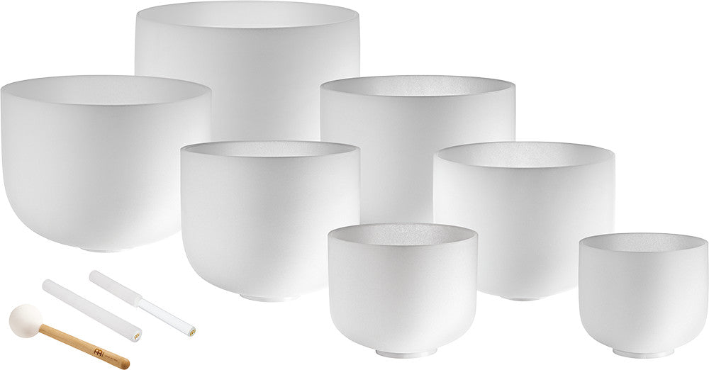 MEINL Sonic Energy Weiß-mattierte Kristallklangschalen Set 7 teilig - B4/A4/G4/F4/E4/D4/C4/432 Hz