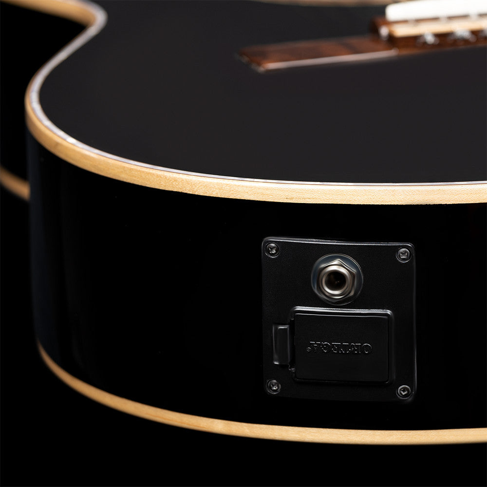 ORTEGA Performer Series 4/4 Thinline Konzertgitarre 6-String Lefty - Black + Gigbag