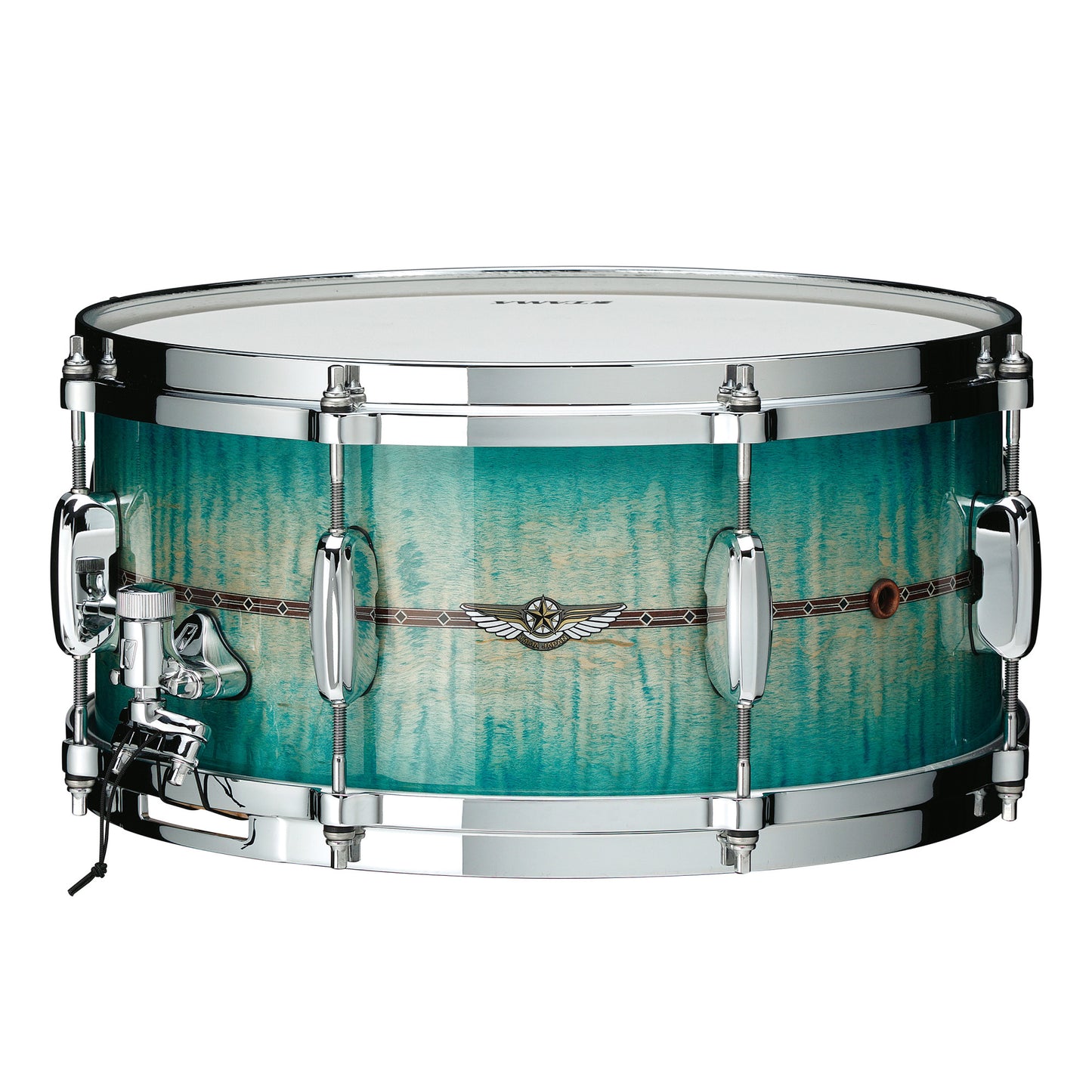 TAMA STAR Maple Snaredrum 13" x 6" - Emerald Sea Curly Maple/Chrome HW - Outside Inlay
