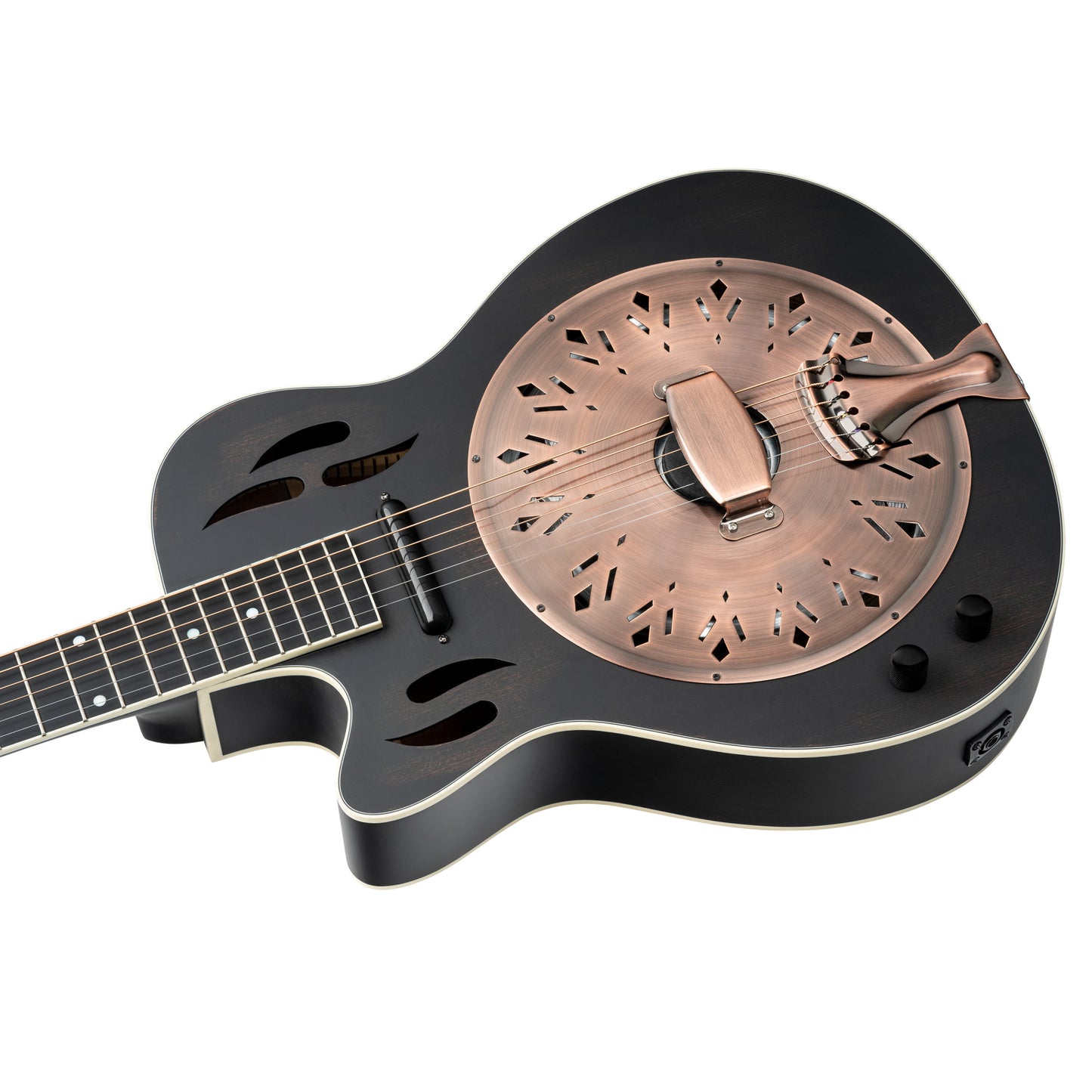 ORTEGA Americana Series Resonatorgitarre 6 String Lefty - Distressed Black / Antique Brass HW