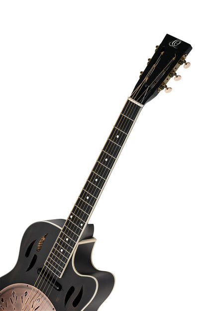 ORTEGA Americana Series Resonatorgitarre  6 String - Distressed Black / Antique Brass HW