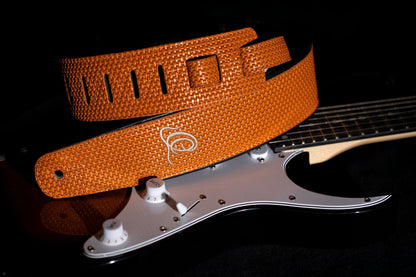 ORTEGA Genuine-Leather Guitar-Strap - Orange Braid