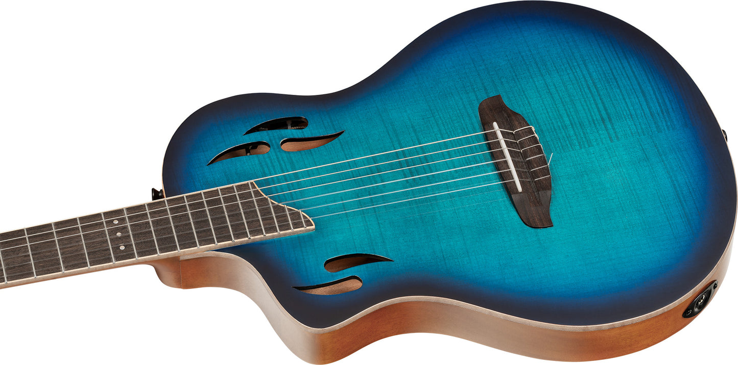 ORTEGA TourPlayer DeLuxe Nylon String Guitar 6-String Lefty - Flamed Maple Blue + Gig Bag