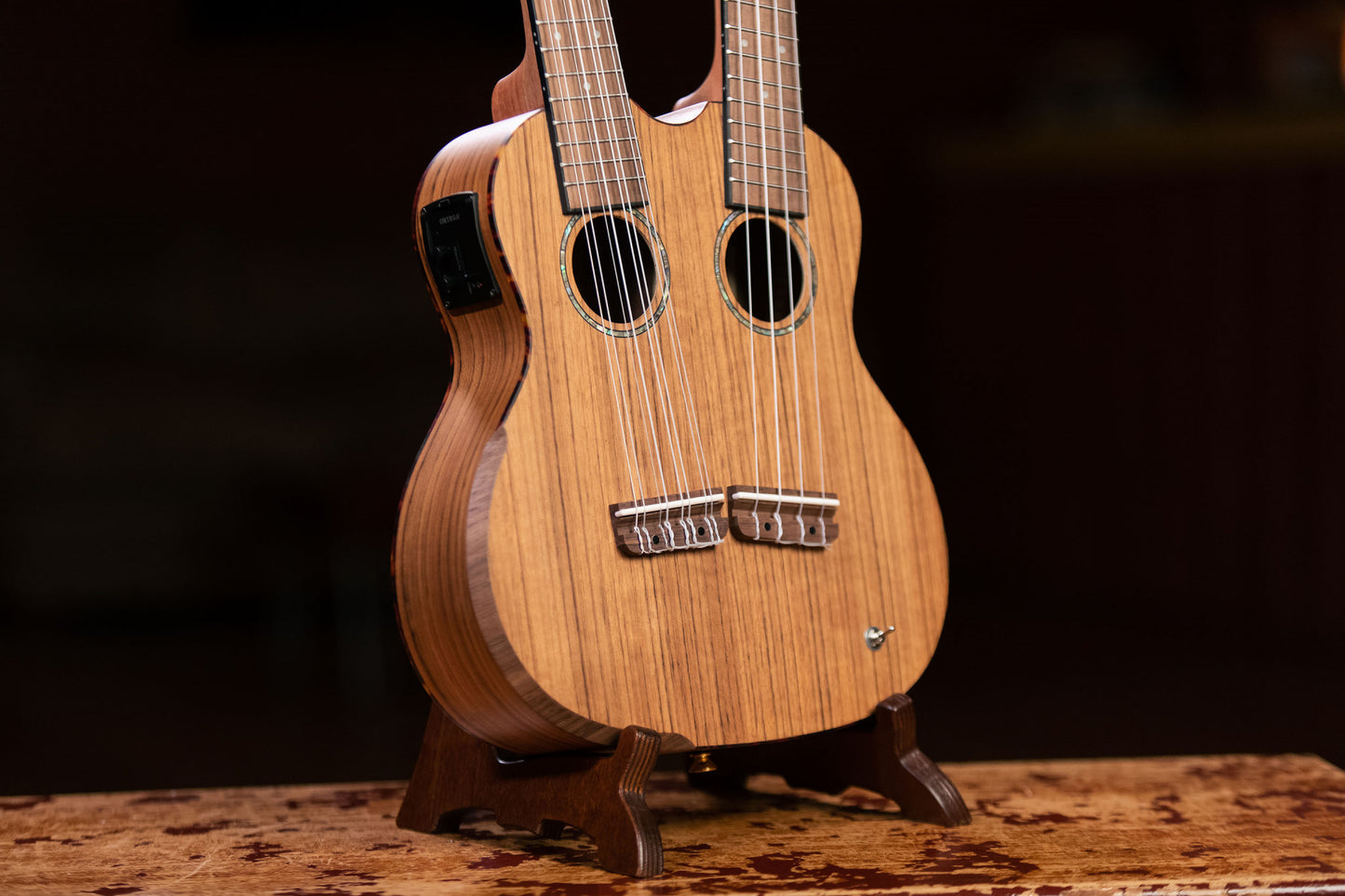 ORTEGA Custom Built Series Double-Neck Tenor Ukulele - Ovangkol Natural + Bag