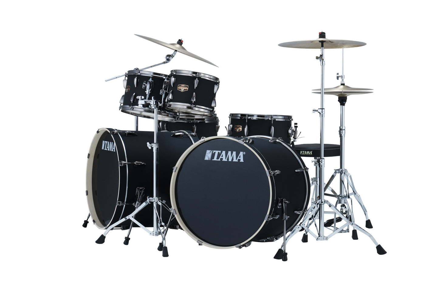 TAMA Imperialstar Drum Set 7 teilig - Blacked Out Black / Black Nickel HW + MEINL Cymbals HCS Cymbal Kit