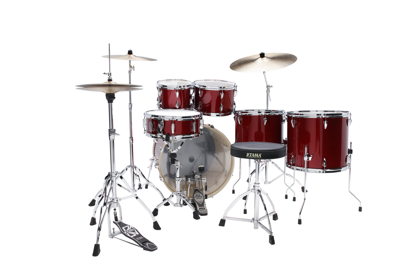 TAMA Imperialstar Drum Set 6 pcs - Burnt Red Mist/Chrome HW + MEINL Cymbals HCS Cymbal Kit/Stage Master Double-Braced Hardware Kit
