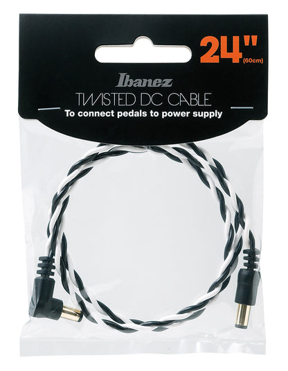 IBANEZ Twisted DC Cable Black & White, Length: 24" Straight & Angled Plug