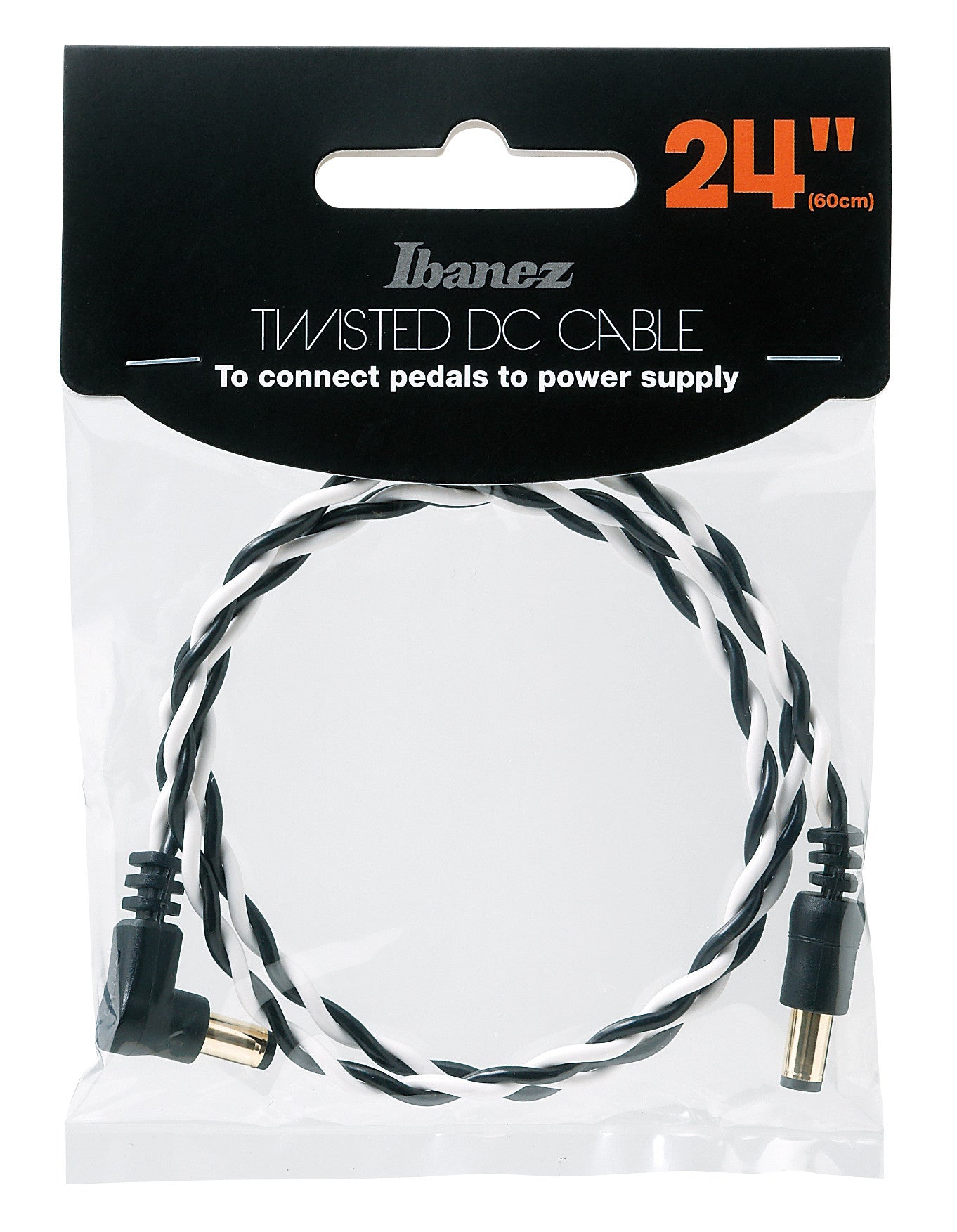 IBANEZ Twisted DC Cable Black & White, Length: 24" Straight & Angled Plug