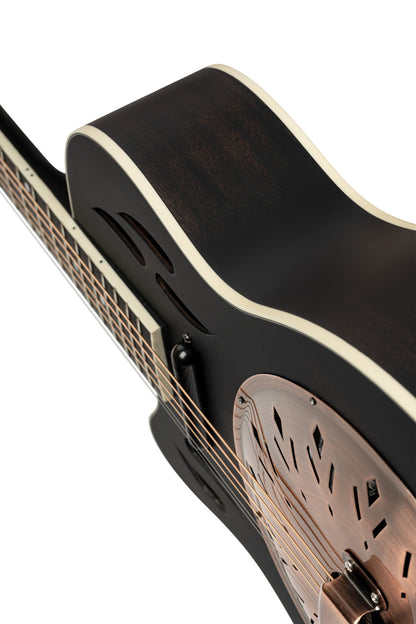 ORTEGA Americana Series Resonatorgitarre 6 String Lefty - Distressed Black / Antique Brass HW