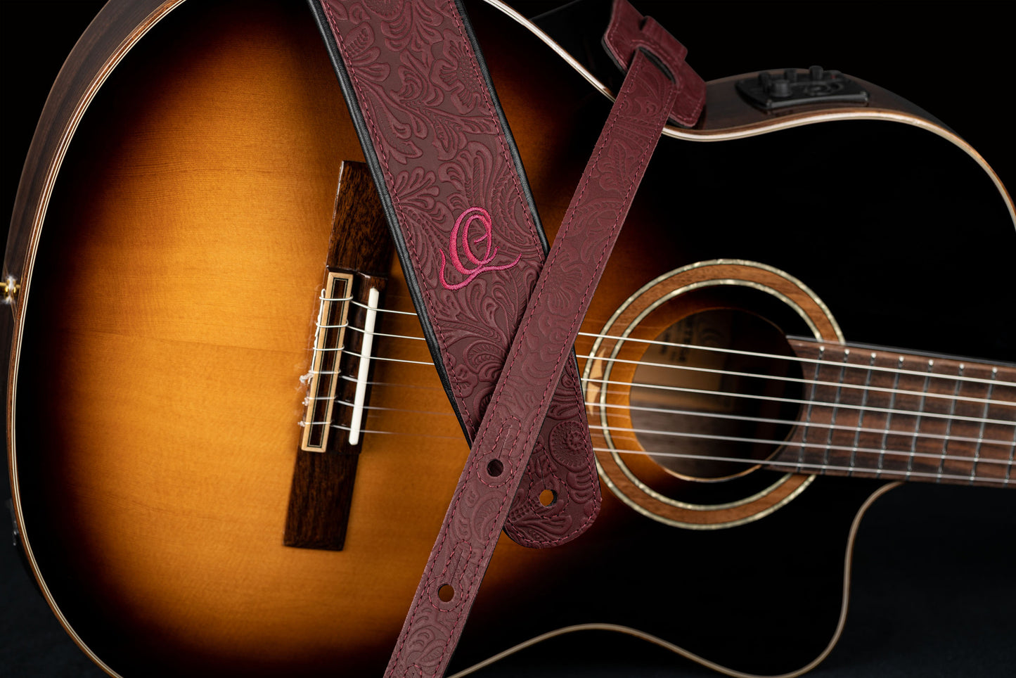 ORTEGA Echtledergitarrengurt - Byzantine Bordeaux