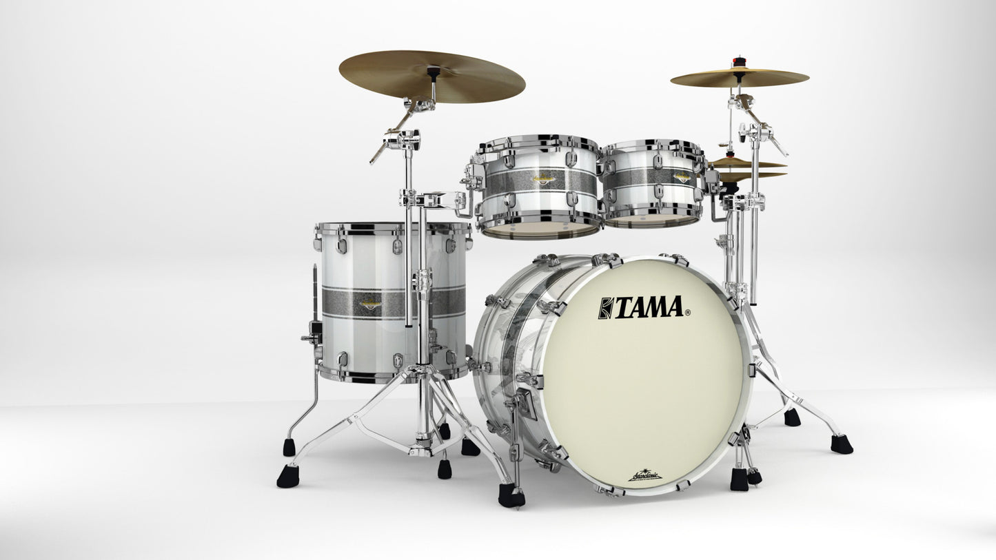 TAMA Starclassic Maple Lacquer Shell Kit 4 teilig - Silver Snow Racing Stripe/Black Nickel HW