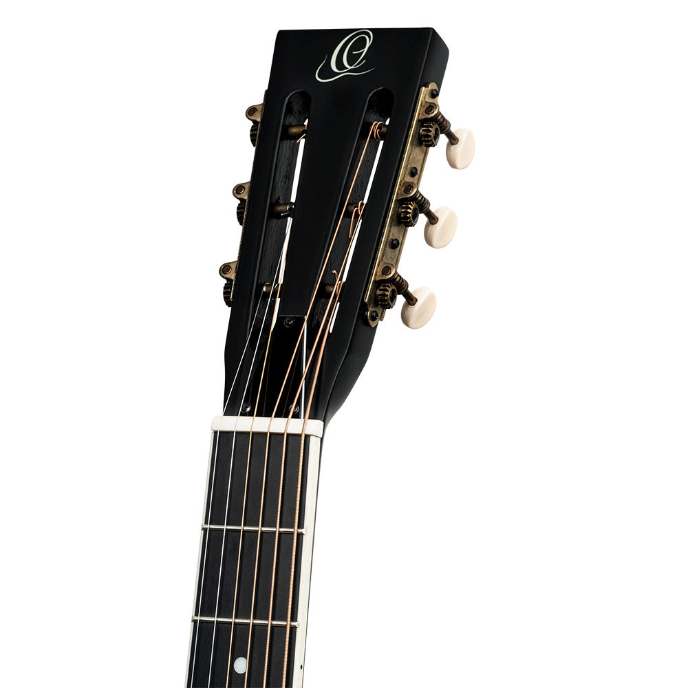 ORTEGA Americana Series Resonatorgitarre 6 String Lefty - Distressed Black / Antique Brass HW