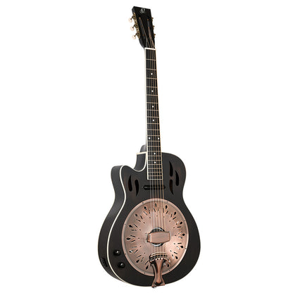 ORTEGA Americana Series Resonatorgitarre 6 String Lefty - Distressed Black / Antique Brass HW
