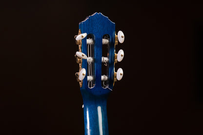 ORTEGA Mini Travel Series 1/8 Guitar 6 String - Flamed Mahogany Faded Blue + Bag