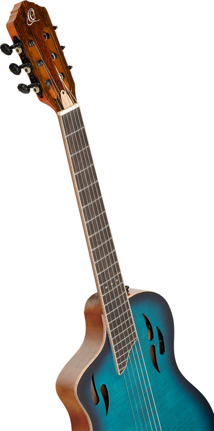 ORTEGA TourPlayer DeLuxe Nylon String Guitar 6-String Lefty - Flamed Maple Blue + Gig Bag