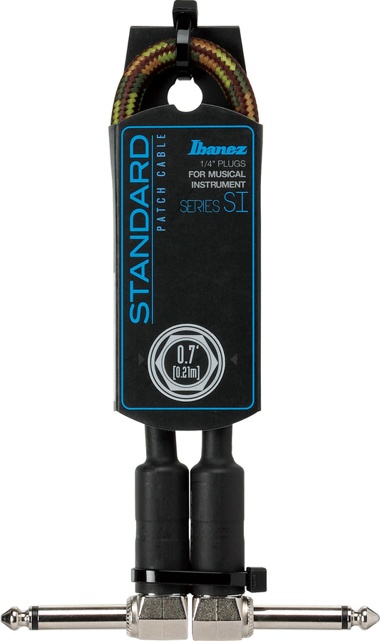 IBANEZ SI Series (Standard) Guitar Instrument Cable - Patch Cable 2 Right Angle Plug Woven - Male - Male, Camouflage Green - 0,21 m / 0,7 ft