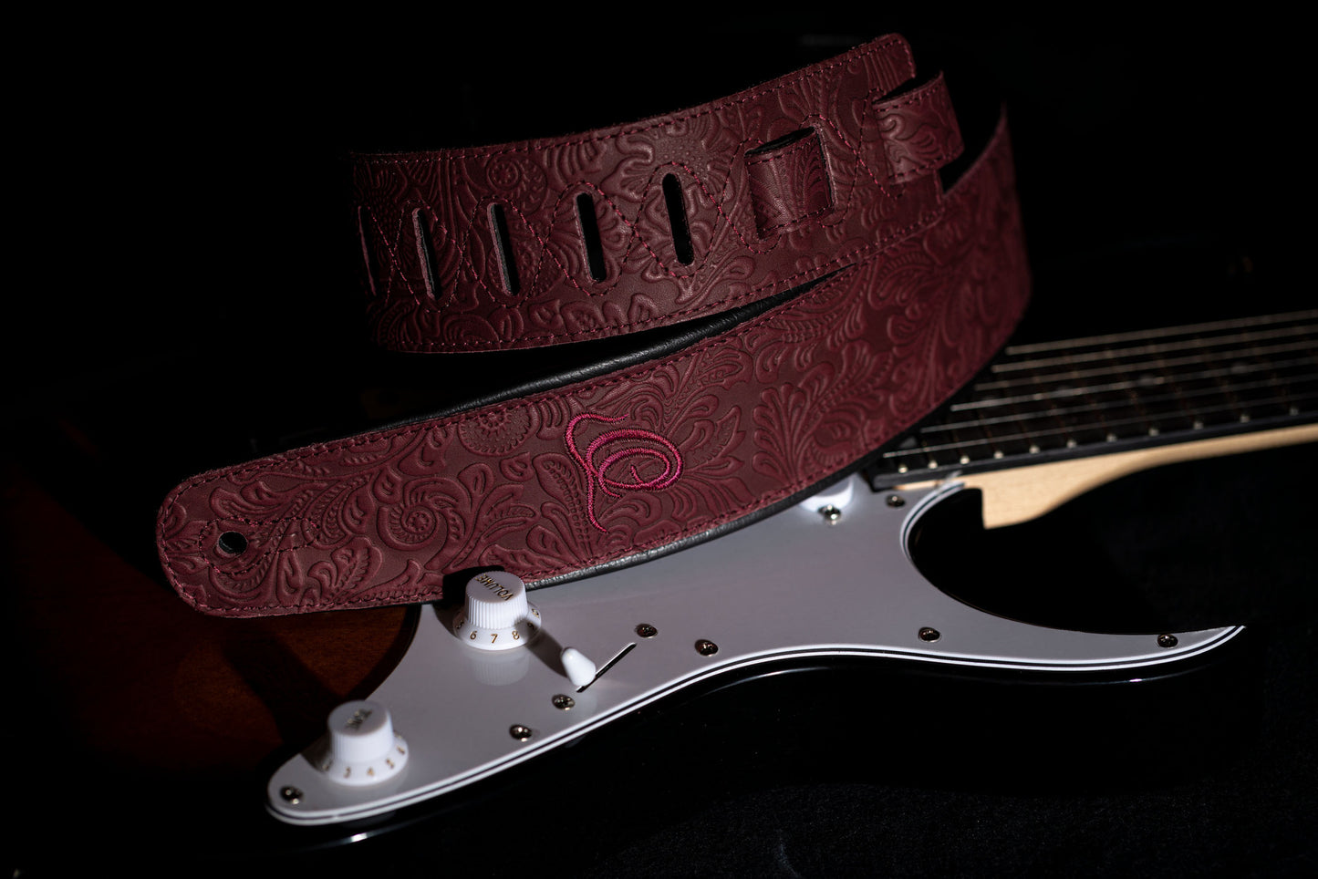 ORTEGA Echtledergitarrengurt - Byzantine Bordeaux