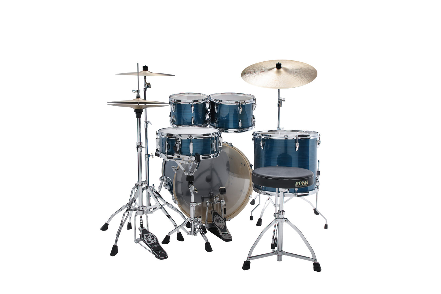 TAMA Imperialstar Drum Set 5 teilig - Hairline Blue/Chrom HW + MEINL Cymbals HCS Cymbal Kit/Stage Master Double-Braced Hardware Kit