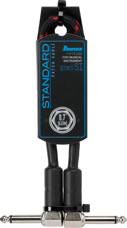 IBANEZ SI Series (Standard) Guitar Instrument Cable - Patch Cable 2 Right Angle Plug Woven - Male - Male, Black x Wine - 0,21 m / 0,7 ft