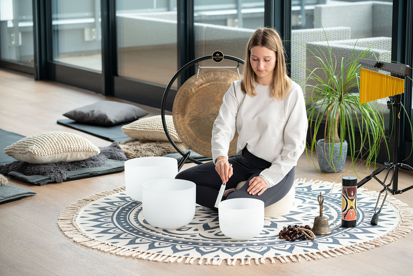 Meinl Sonic Energy Meditation Rug - Navy Blue / Floral Design