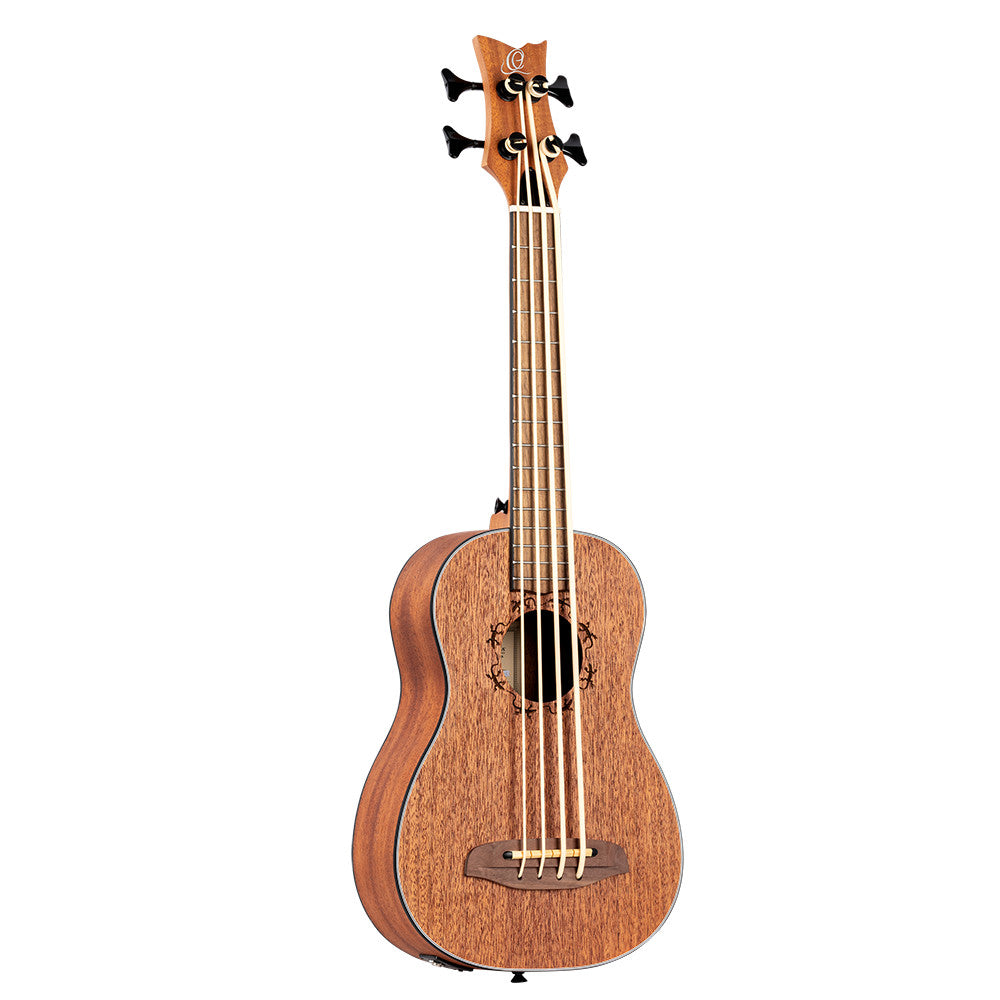 ORTEGA Lizard Series Short Scale Uke Bass 4 String Lefty - Acacia Natural + Bag