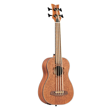 ORTEGA Lizard Series Short Scale Uke Bass 4 String Lefty - Acacia Natural + Bag