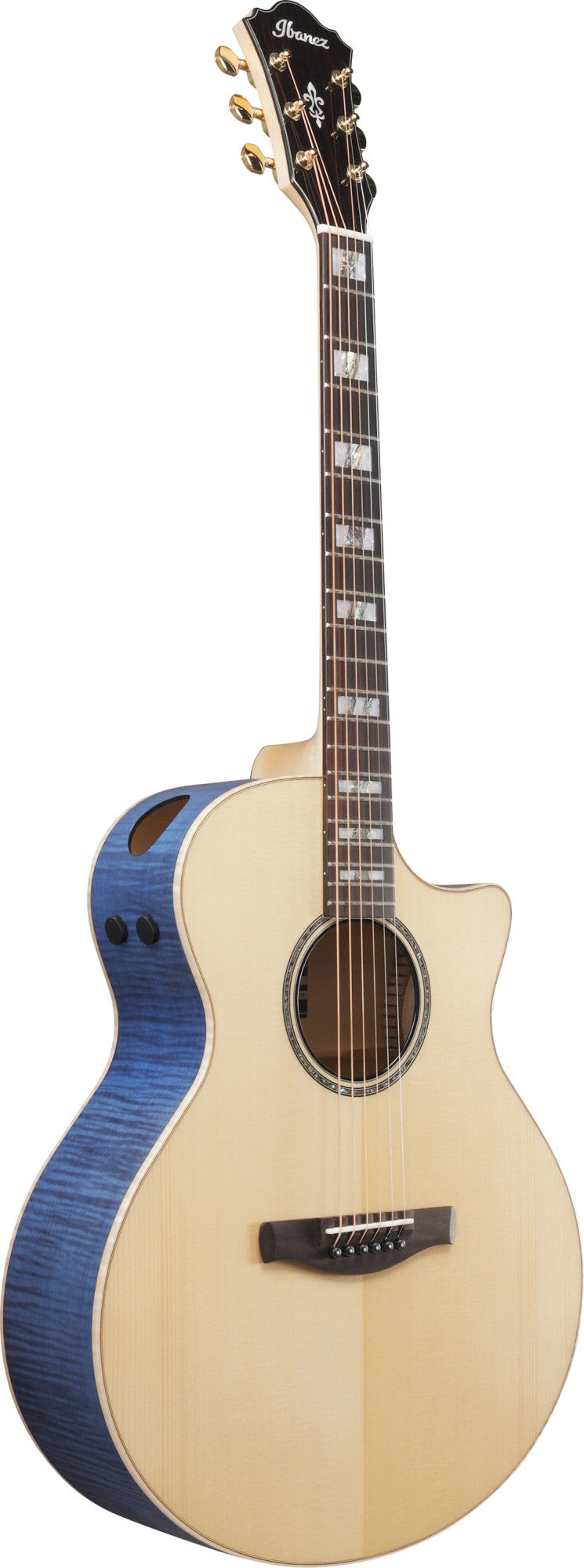 IBANEZ AE Akustikgitarre 6-String - Natural High Gloss Decke, Aqua Blue High Gloss Zargen & Boden