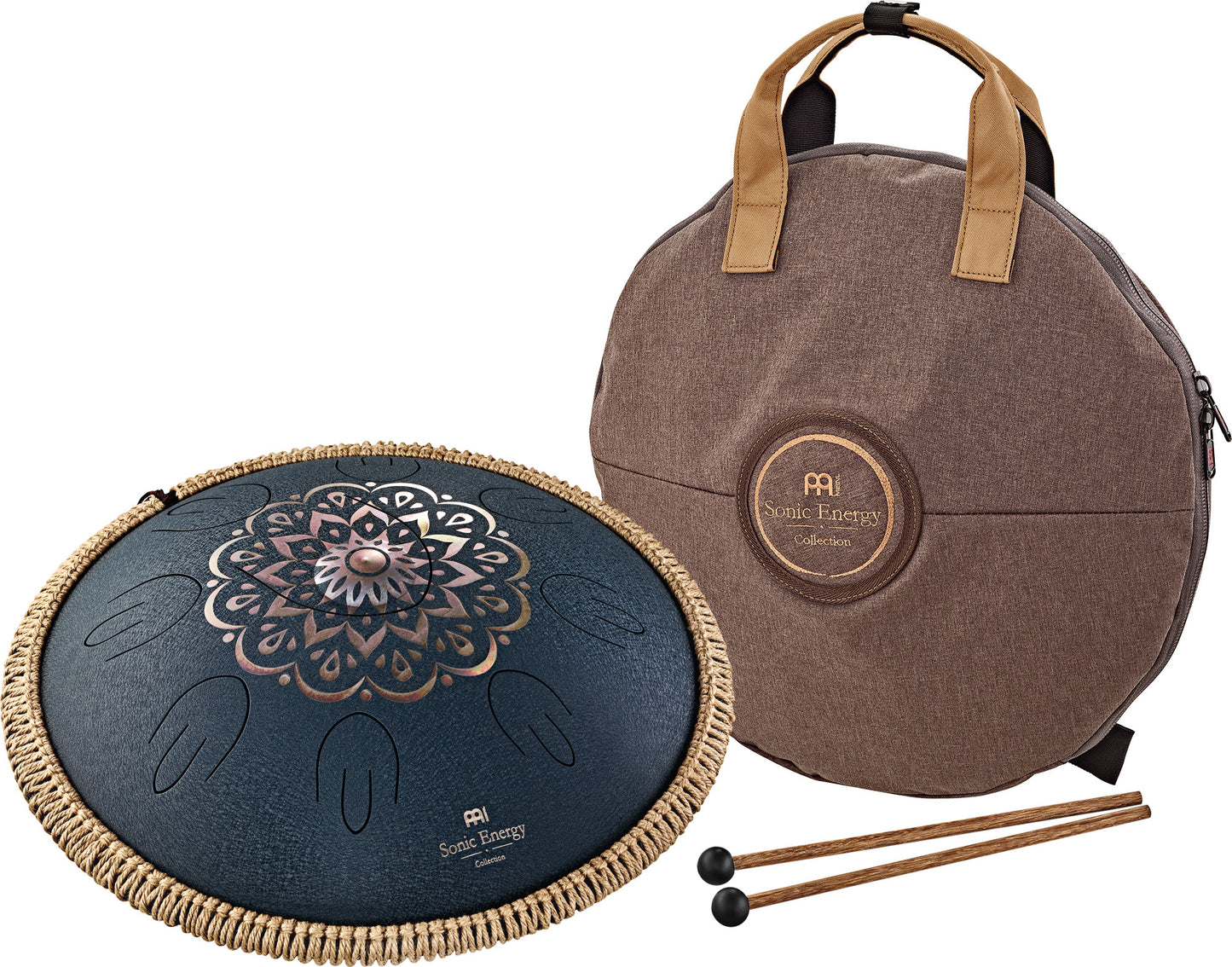 MEINL Sonic Energy Octave Steel Tongue Drum 16" - D Amara/9 Notes/440 Hz - Lasered Floral Design/Navy Blue
