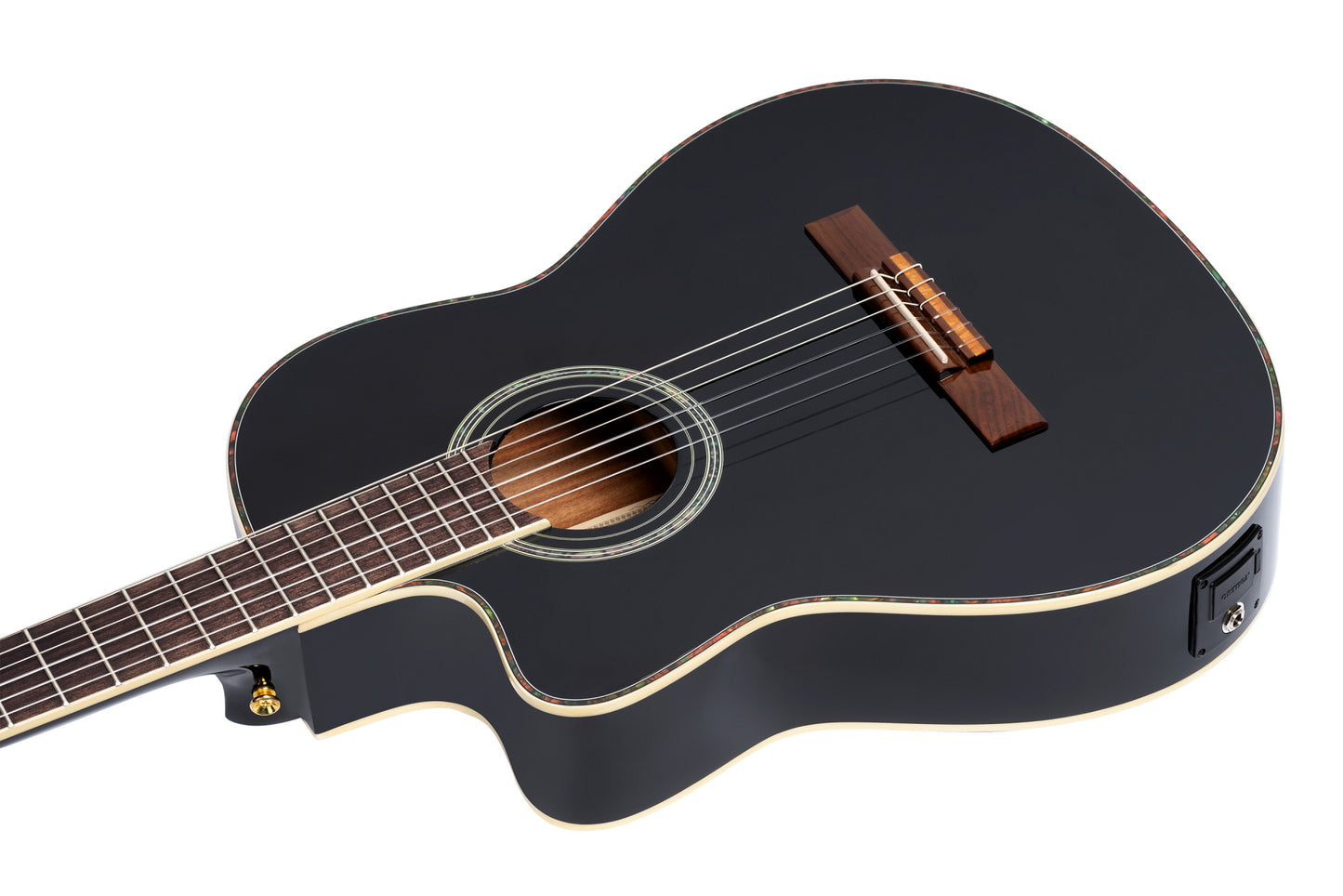ORTEGA Classical Guitar Family Series Pro 4/4 inclusive Gigbag Thinline Body Slim Neck Lefthand - black